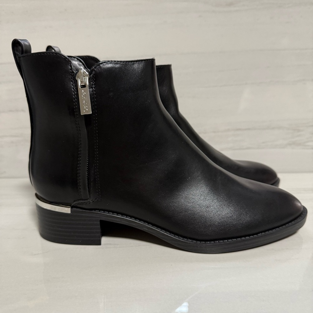 Calvin Klein Deneice Black Ankle Side Zip Booties Minimalist Corporate Office 8 - Picture 2 of 11